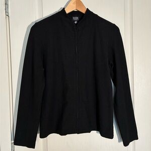 Eileen Fisher Mock Neck Ribbed Zip Jacket Petite Small Black